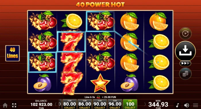 40 Power Hot Coin Boost pamata spēles laimests